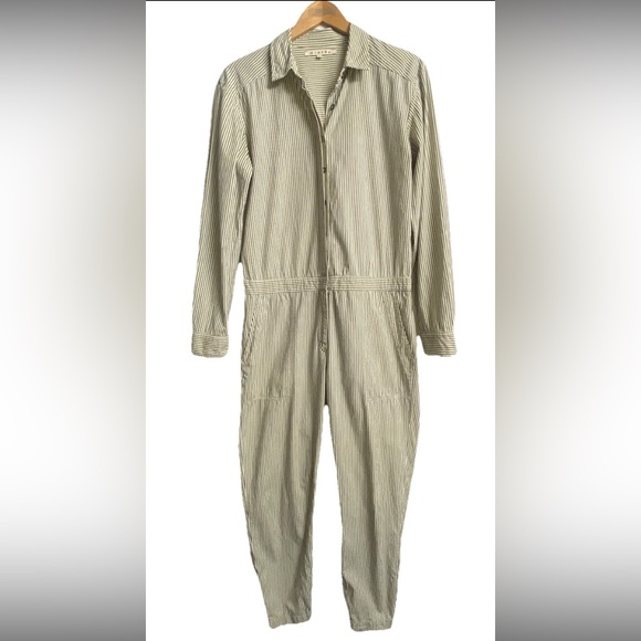 Xirena Women’s Cotton Button Front Long Sleeve Jumpsuit Striped Size Small - Picture 1 of 9